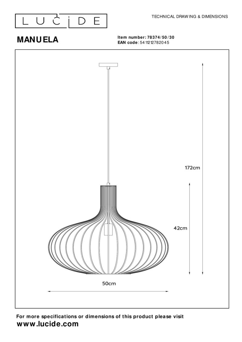 Lucide MANUELA - Závesné svietidlo - Ø 50 cm - 1xE27 - Čierna